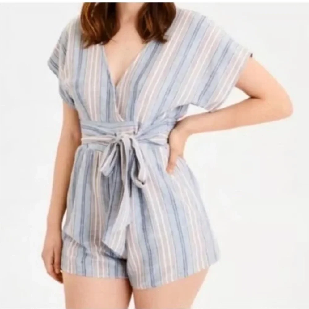 American Eagle Striped Kimono Sleeve Romper - Picture 1 of 10